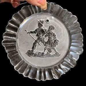 Hiking Children Glass Sun Catcher Wall Decor Frosted Clear Glass 5.5" Vintage